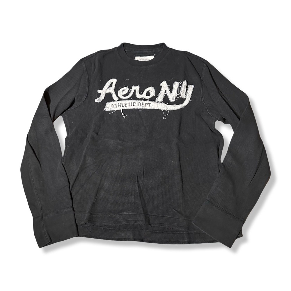 Aeropostale Thermal Shirt Mens Large Black Excellent Distressed Graphic Tee Y2K